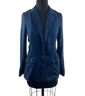 Charley 5.0 Navy Patty Blazer Denim Notch Lapel Single Breasted Size Small S